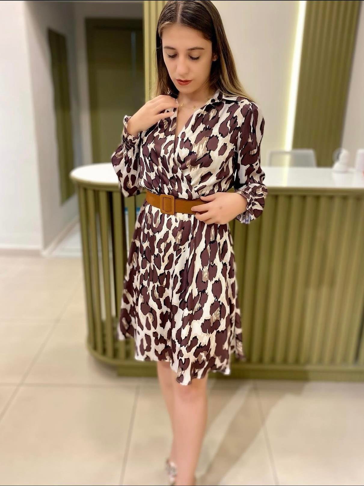Leopar desen kloş elbise 
