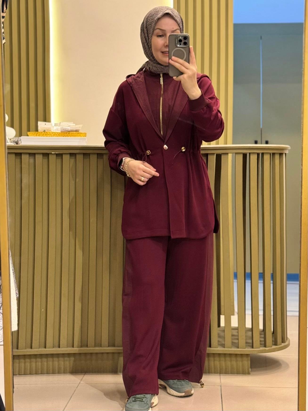 Modal kumaş ceketli takım- bordo