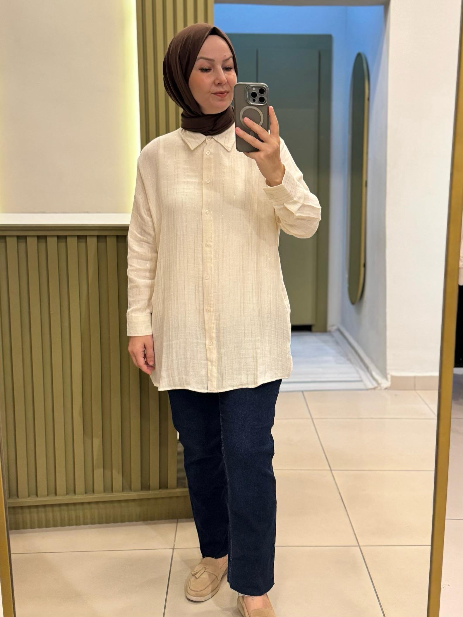 Müslin kumaş sim geçişli gömlek 