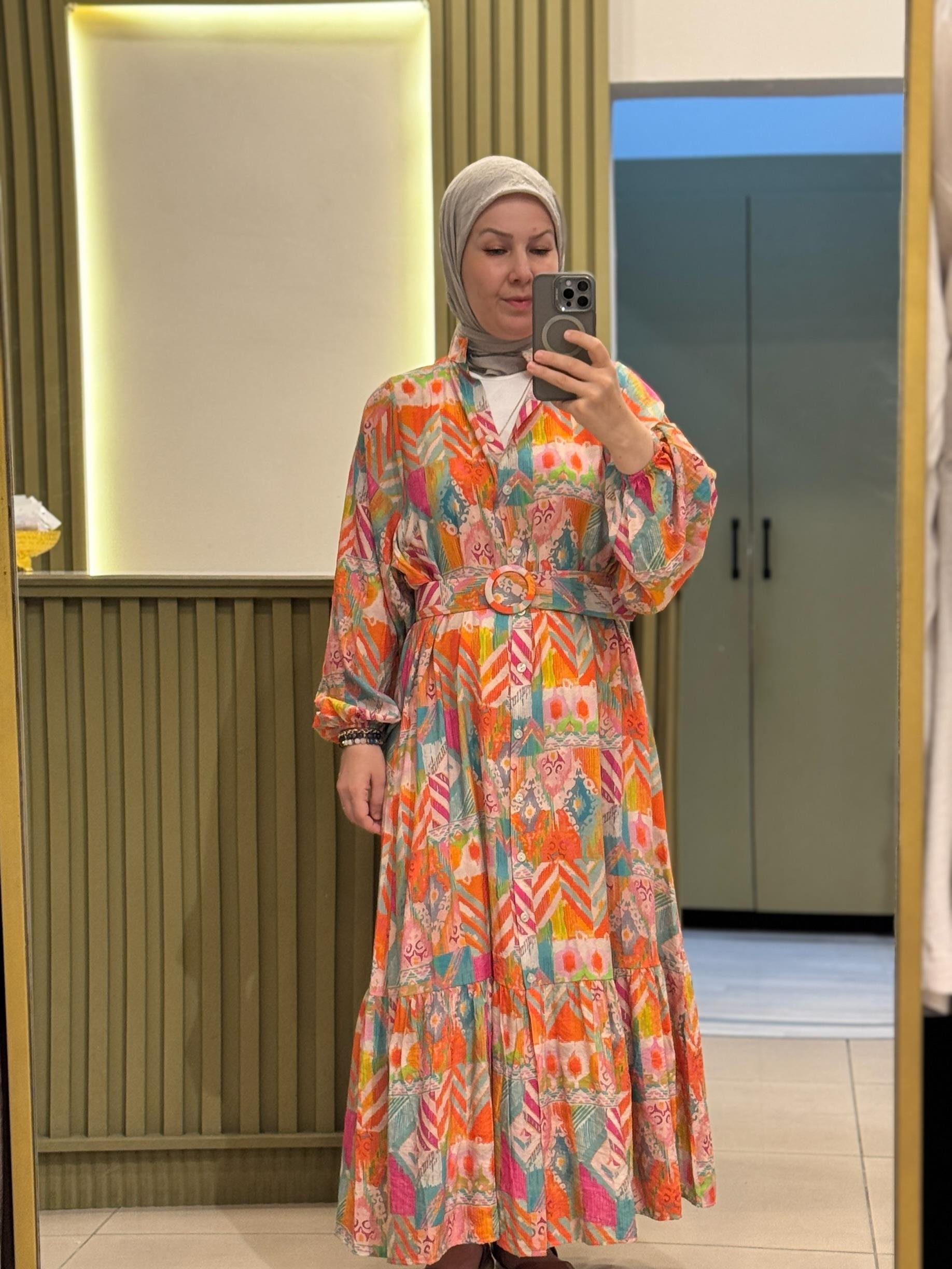 Retro Desen Elbise- pembe