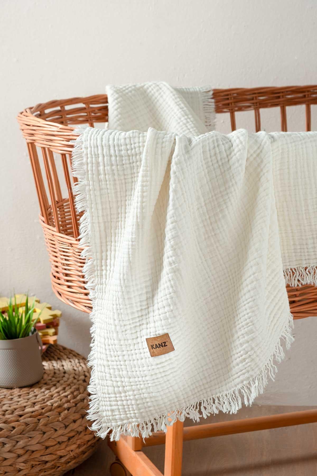 Bebek 4 Kat %100 Pamuk Müslin Örtüsü 100x120 - Krem