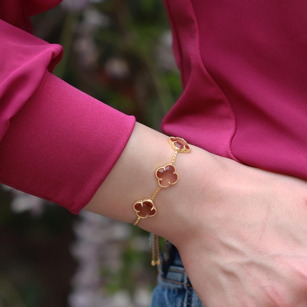 3 İkonik Alhambra Yonca Zultanit Taşlı Gold Kaplama Asansörlü Bileklik