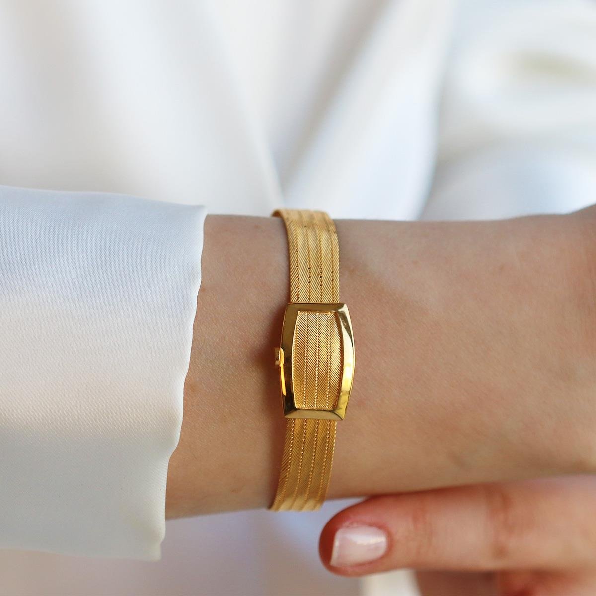 5 Sıra Hasır Gold Kaplama Gümüş Trabzon Kelepçe