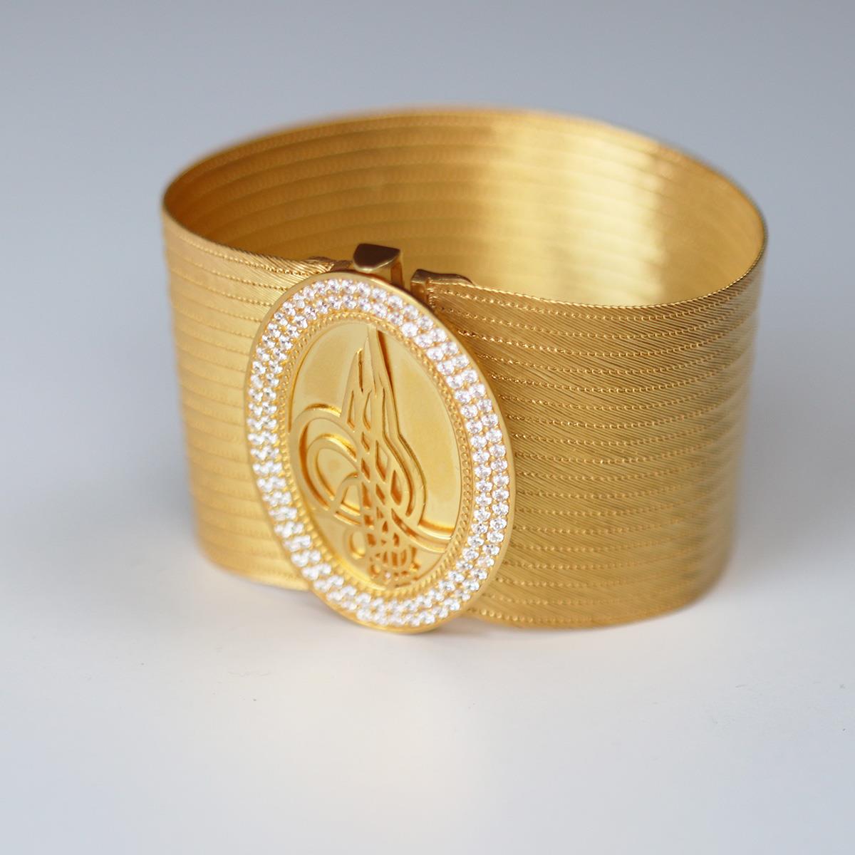 925 Ayar Gümüş Üzerine Gold Kaplama 19 Sıra Trabzon Kelepçe