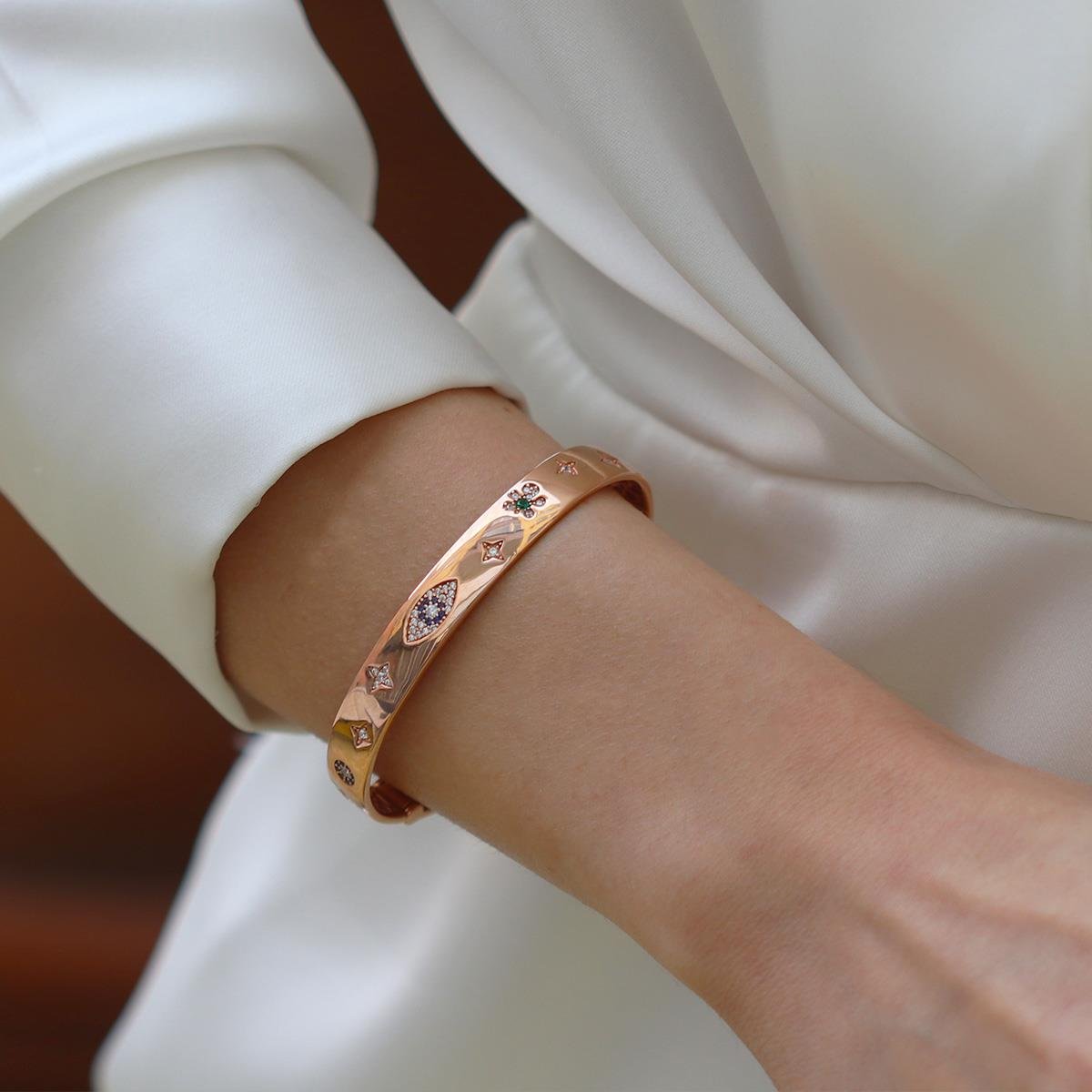 Apm Modeli Figürlü Rose Gold Şans Gümüş Kelepçe