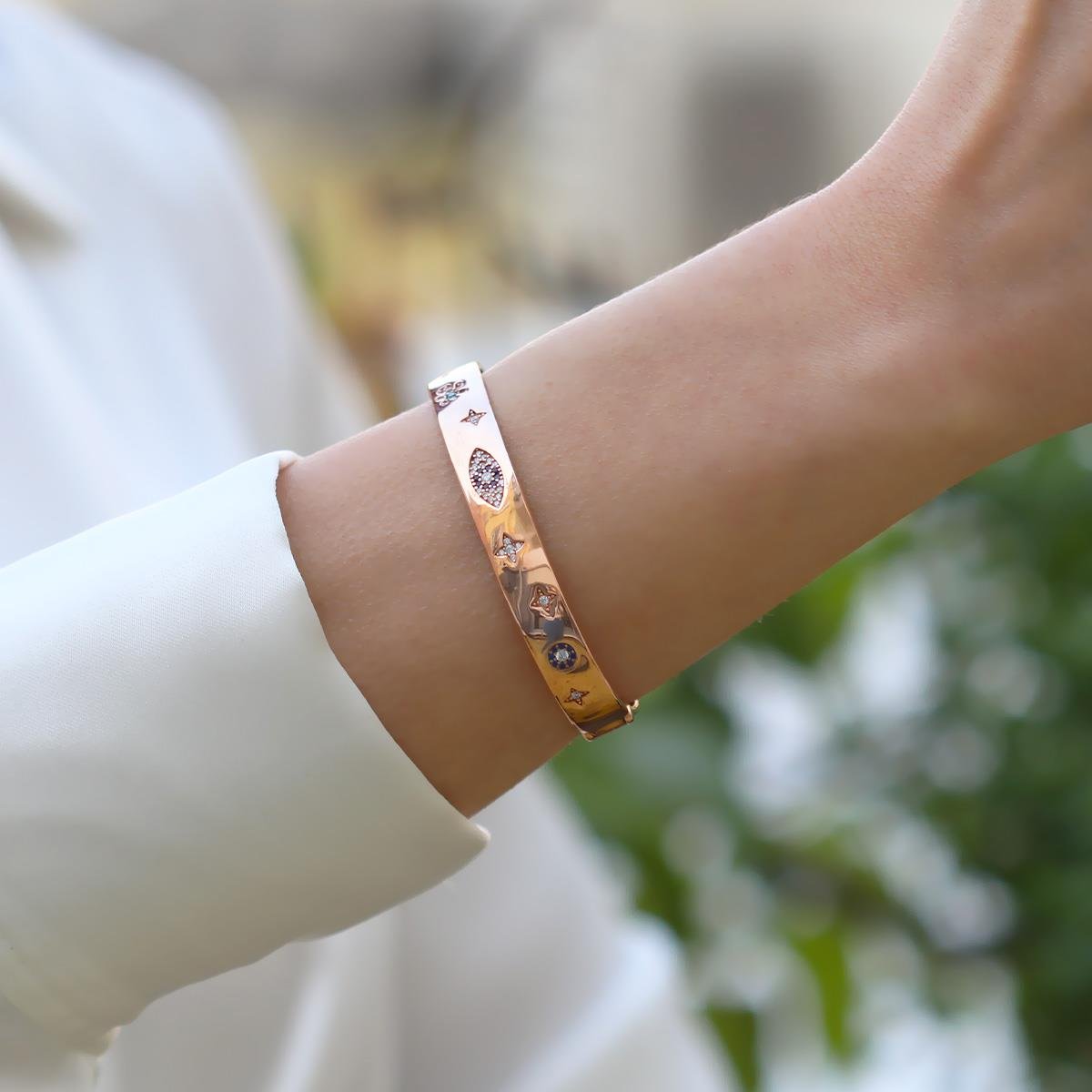 Apm Modeli Figürlü Rose Gold Şans Gümüş Kelepçe