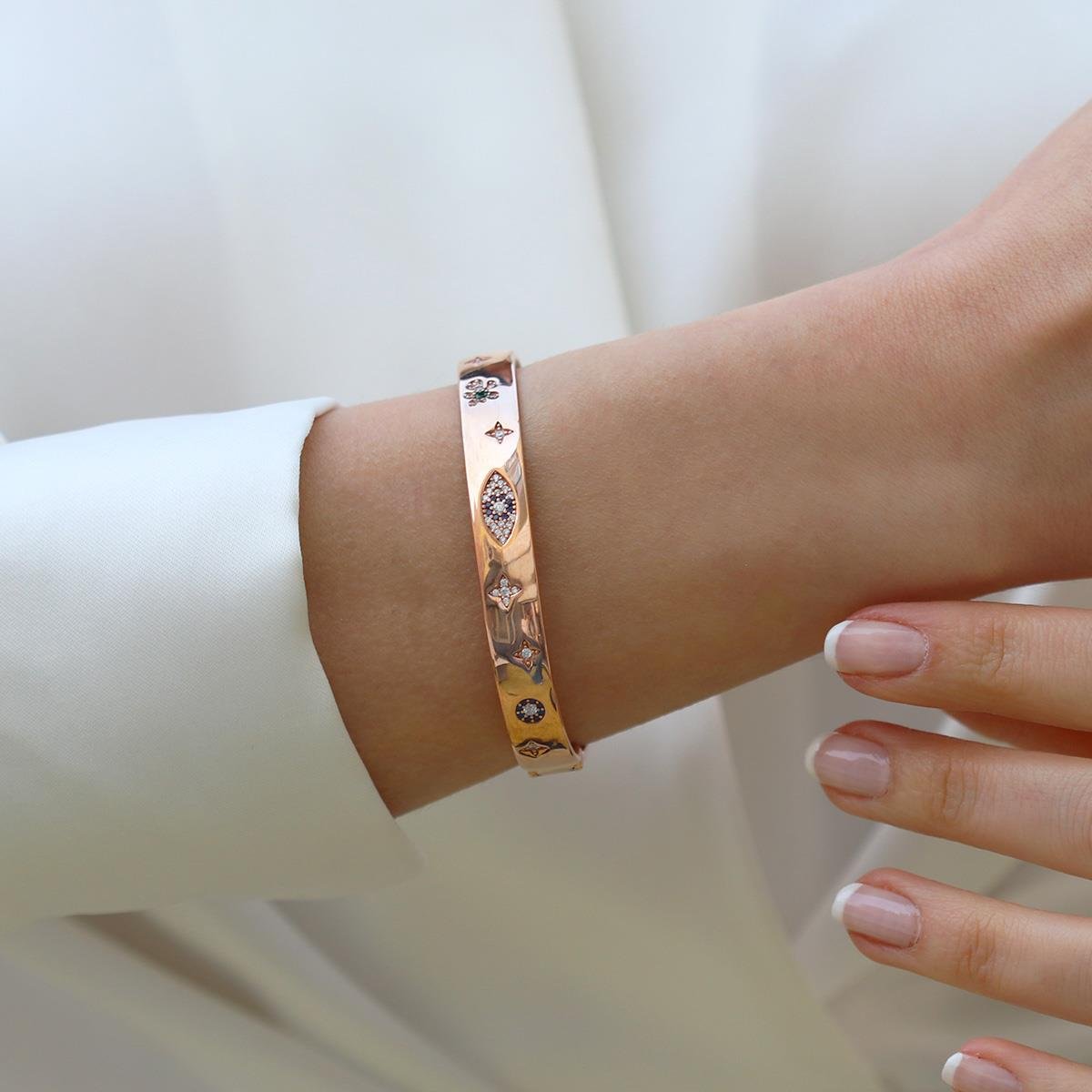 Apm Modeli Figürlü Rose Gold Şans Gümüş Kelepçe