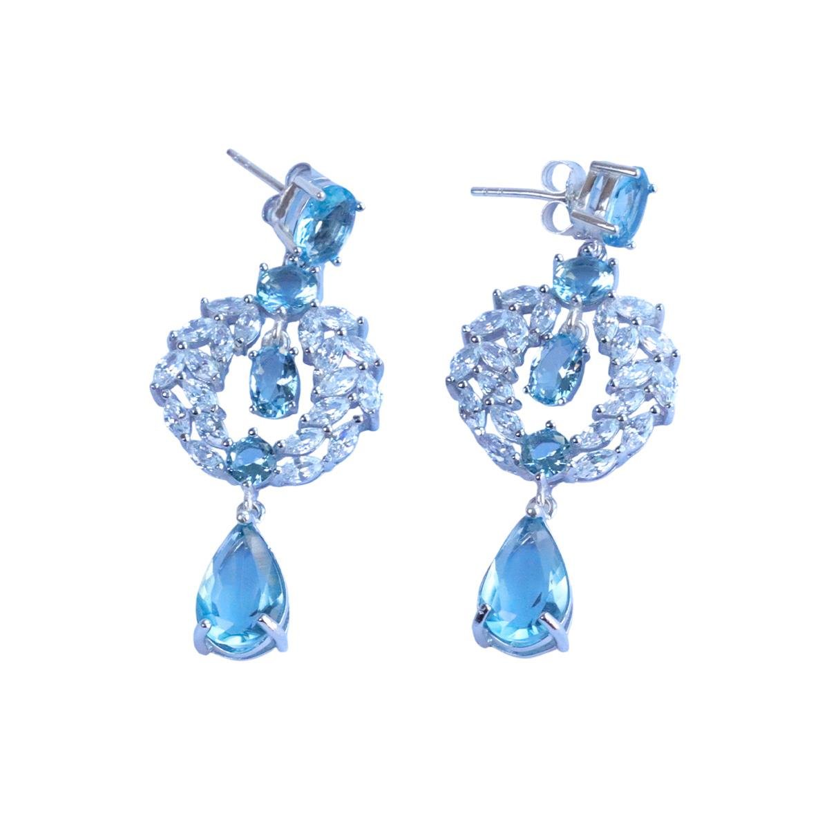 Aquamarine Taşlı Başak Modeli Gümüş Küpe