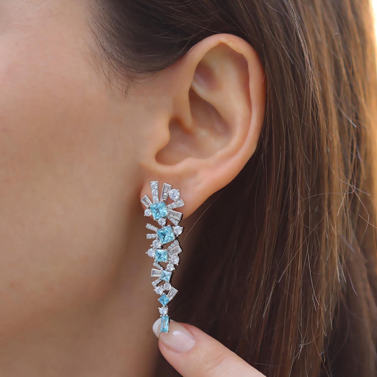 Aquamarine Taşlı Gümüş Küpe