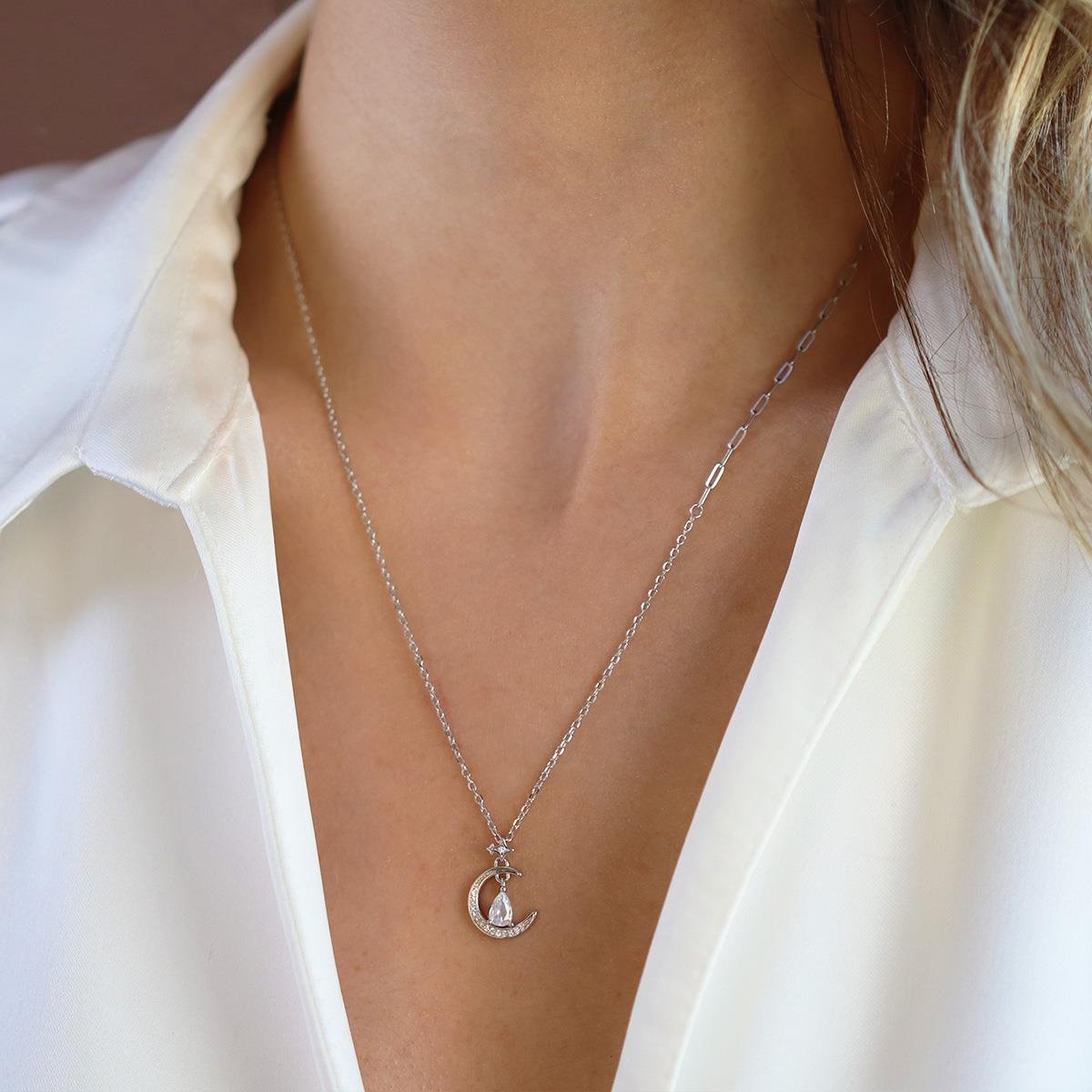 Ay Damla Trend Gümüş Kolye