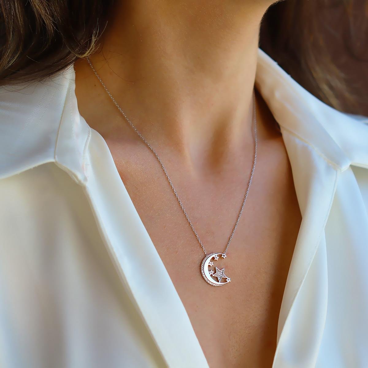Ay Yıldız Gümüş Kolye