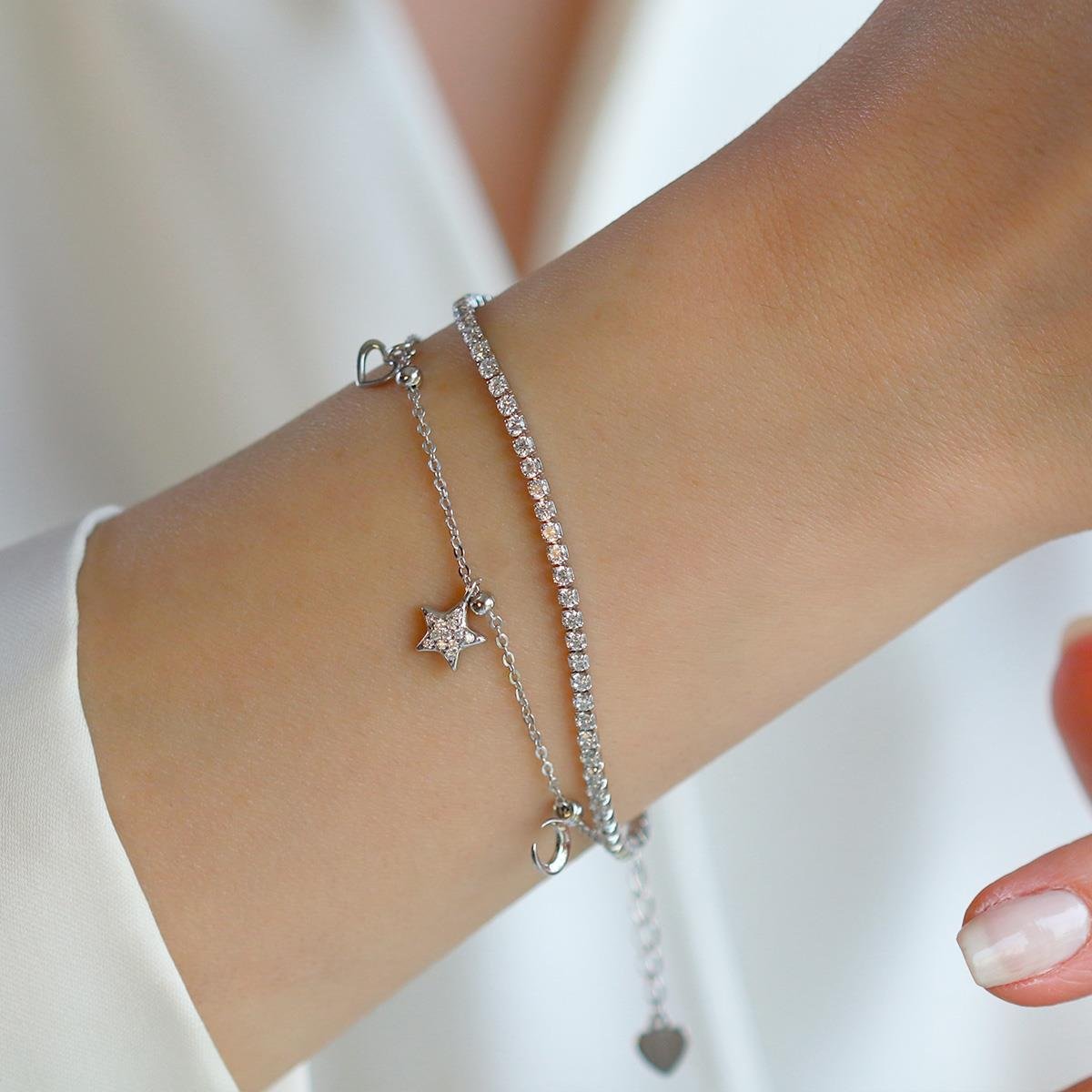 Ay Yıldız Su Yolu Gümüş Bileklik