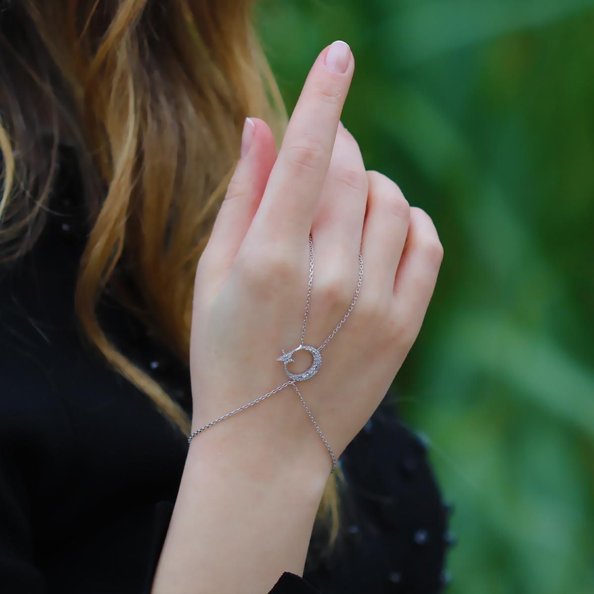 Ay Yıldız Zirkon Taşlı 925 Ayar Gümüş Şahmeran