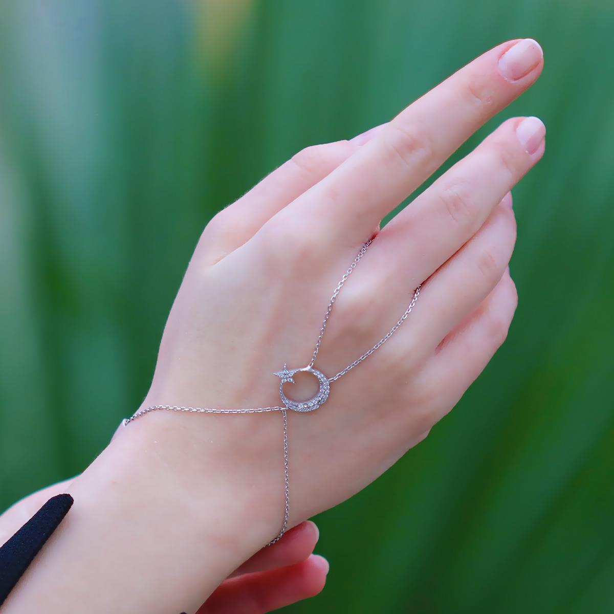 Ay Yıldız Zirkon Taşlı 925 Ayar Gümüş Şahmeran