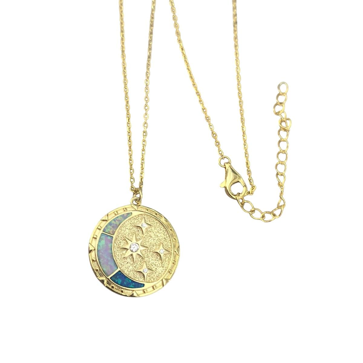 Ay Yıldızlı Opal Gold Gümüş Kolye