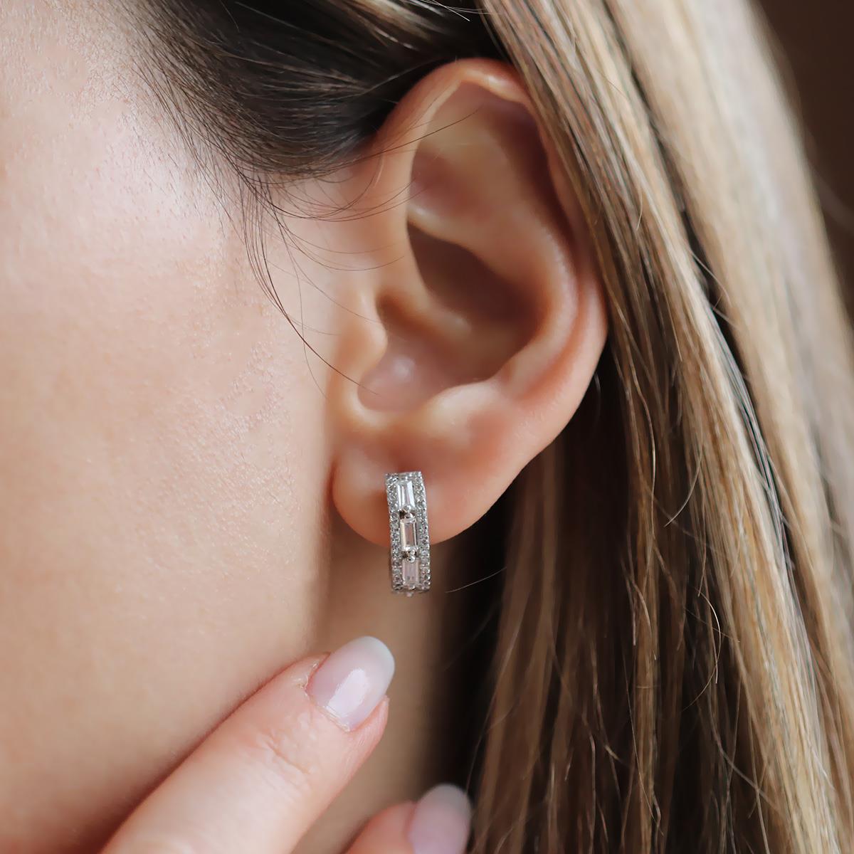 Baget Kesim Starlight Diamond Gümüş Halka Küpe