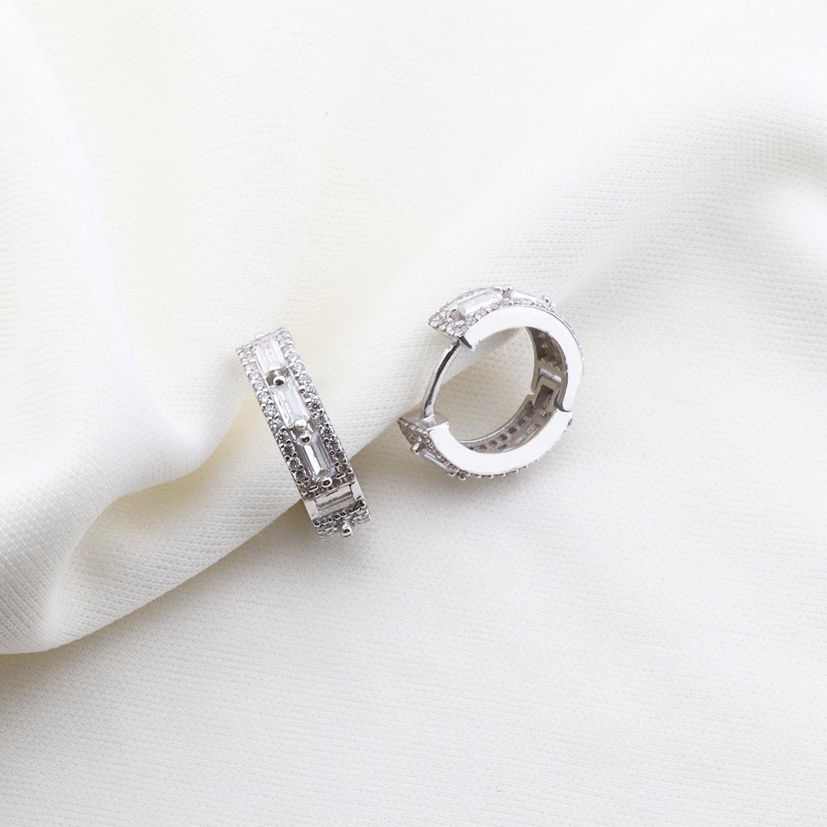 Baget Kesim Starlight Diamond Gümüş Halka Küpe