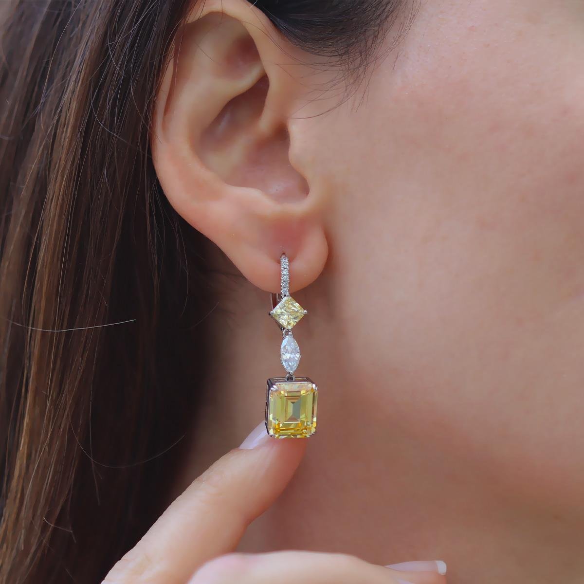 Baget Sitrin Taşlı Gümüş Küpe