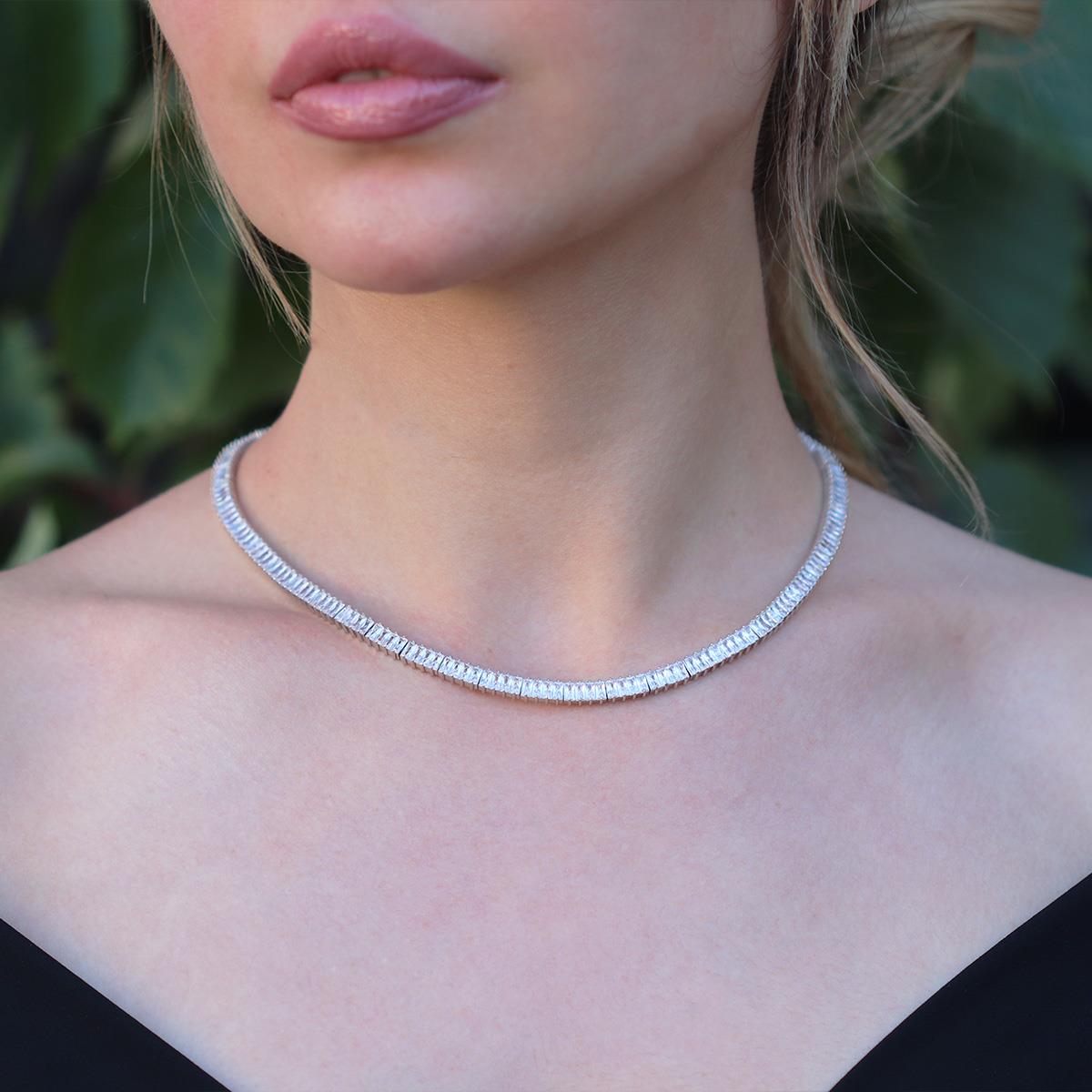 Baget Taşlı Su YoluGümüş Kolye