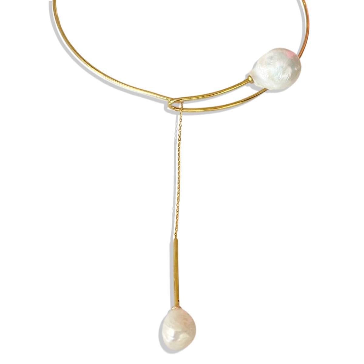 Barok İnci Gold Sarkıt Gümüş Gerdanlık