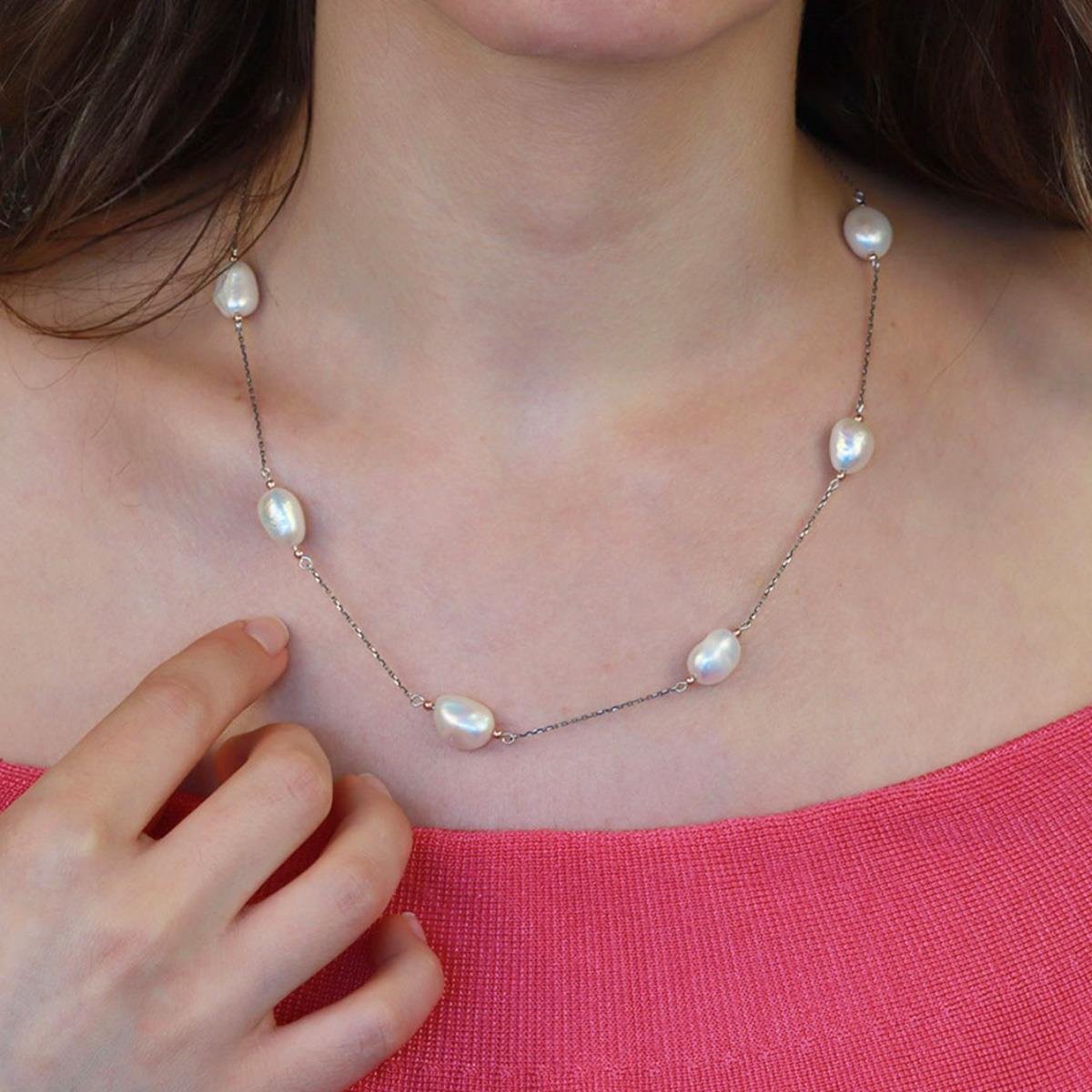 Barok İnci Oval Gümüş Kolye