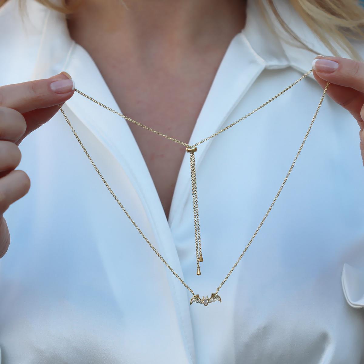 Batman Gold Kaplama Asansörlü Gümüş Kolye