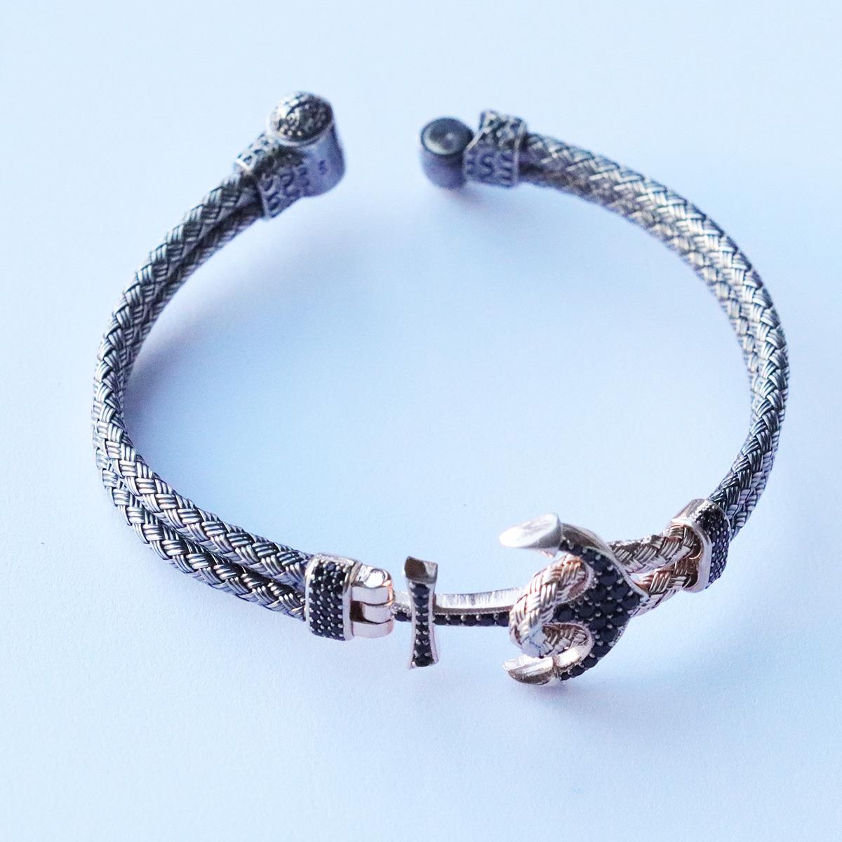 Çapa Zirkon Taşlı Gümüş Kazaziye Bileklik