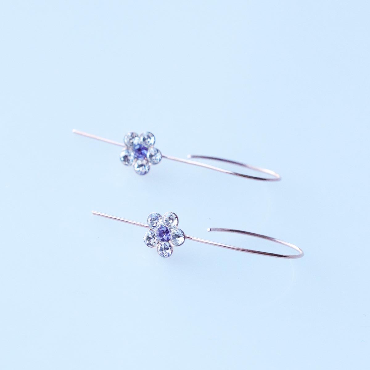 Çiçek Swarovski Taşlı Rose Gold Kaplama Gümüş Çengel Küpe