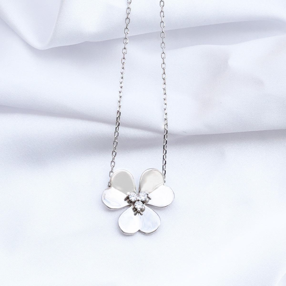 Çiçek Zirkon Taşlı Gümüş Kolye