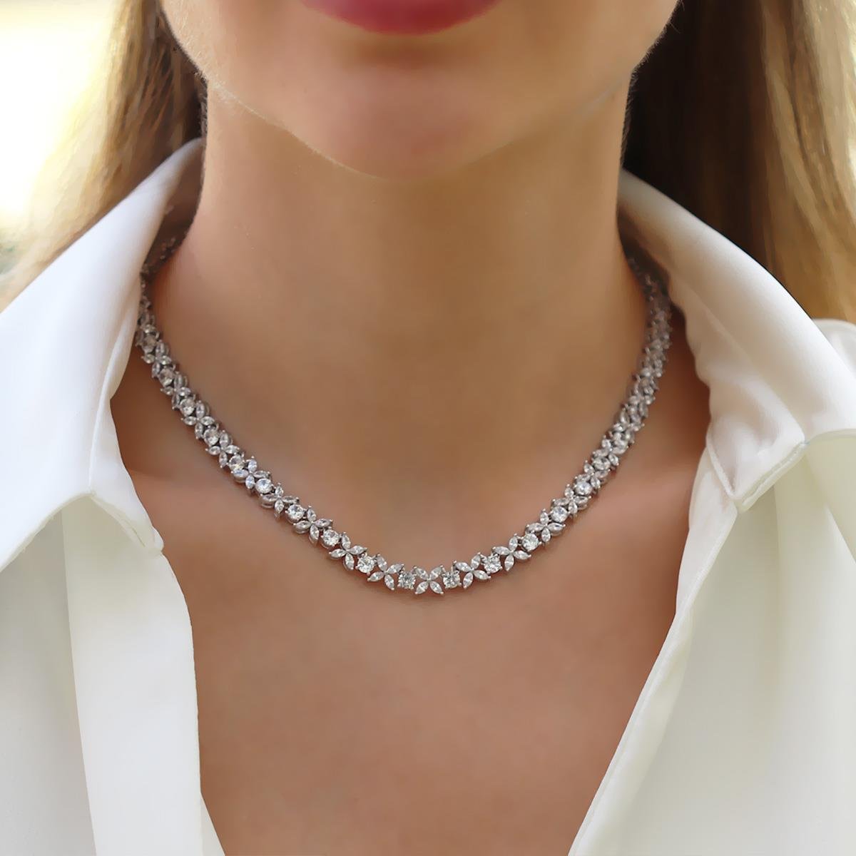 Çiçek Zirkon Taşlı Su Yolu Gerdanlık