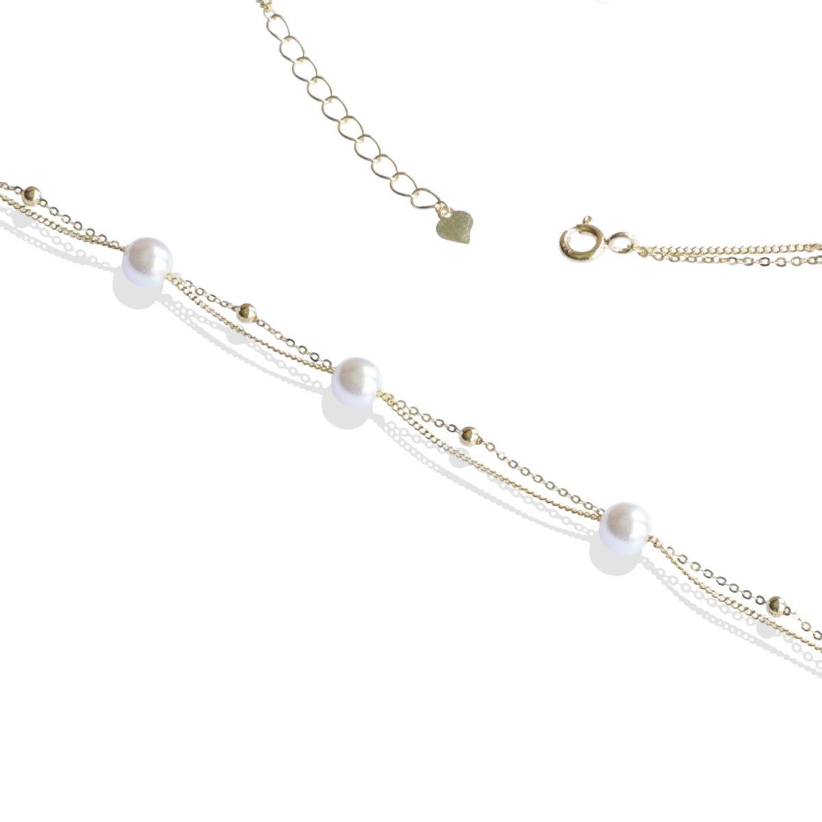 Çift Zincirli İncili Gümüş Bileklik