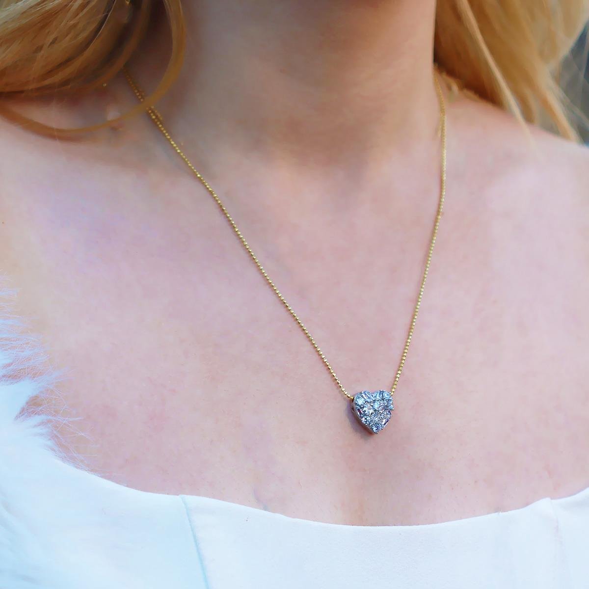 Çoktaşlı Kalp Gold Kaplama Gümüş Kolye