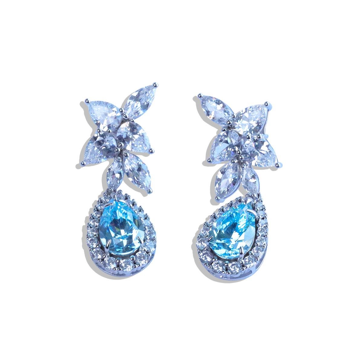 Damla Aquamarine Çiçek Gümüş Küpe