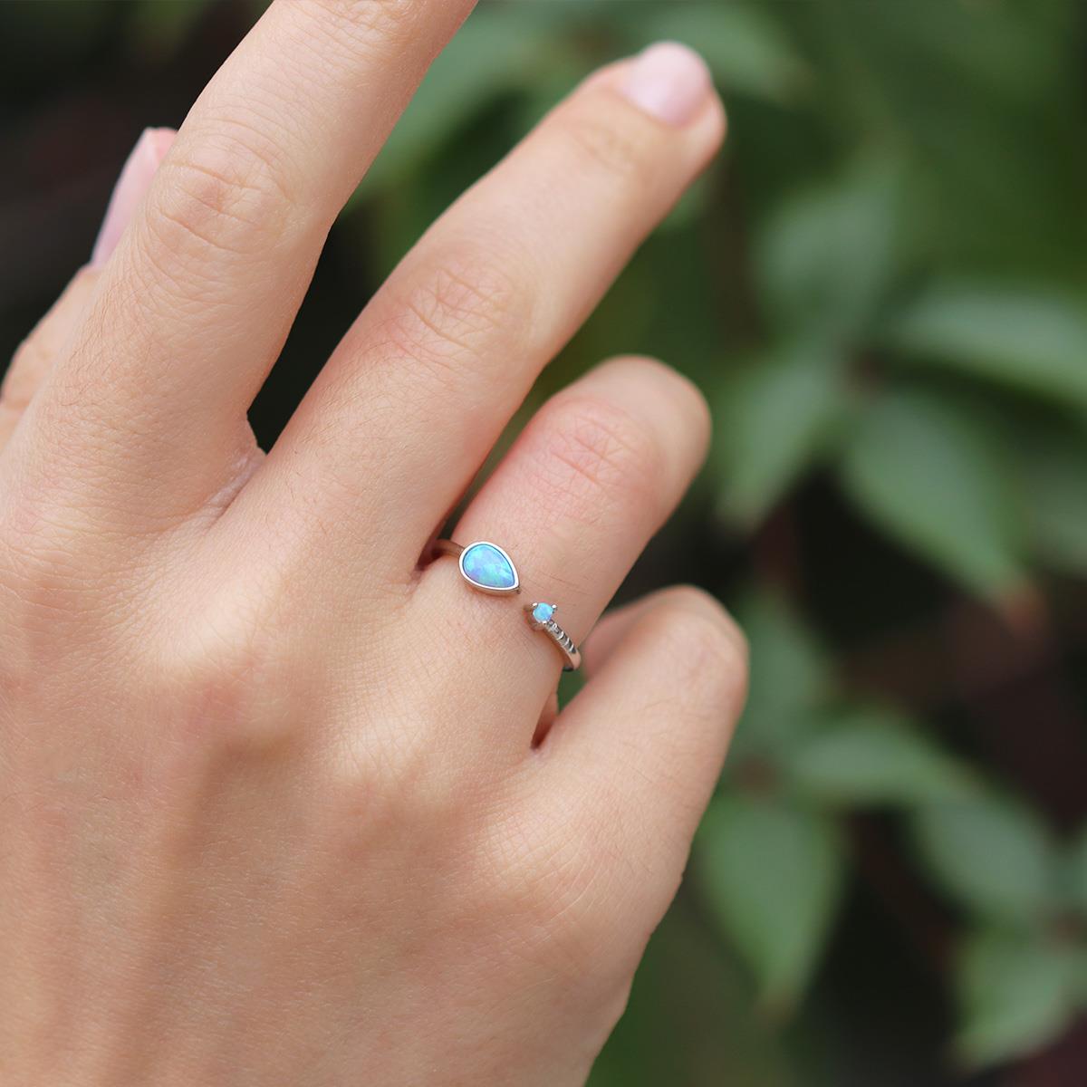 Damla Opal Taşlı Minimal Gümüş Yüzük