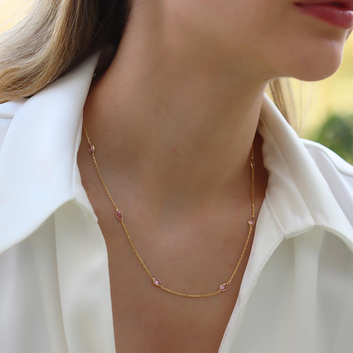 Damla Taşlı Gold Kaplama Gümüş Kolye