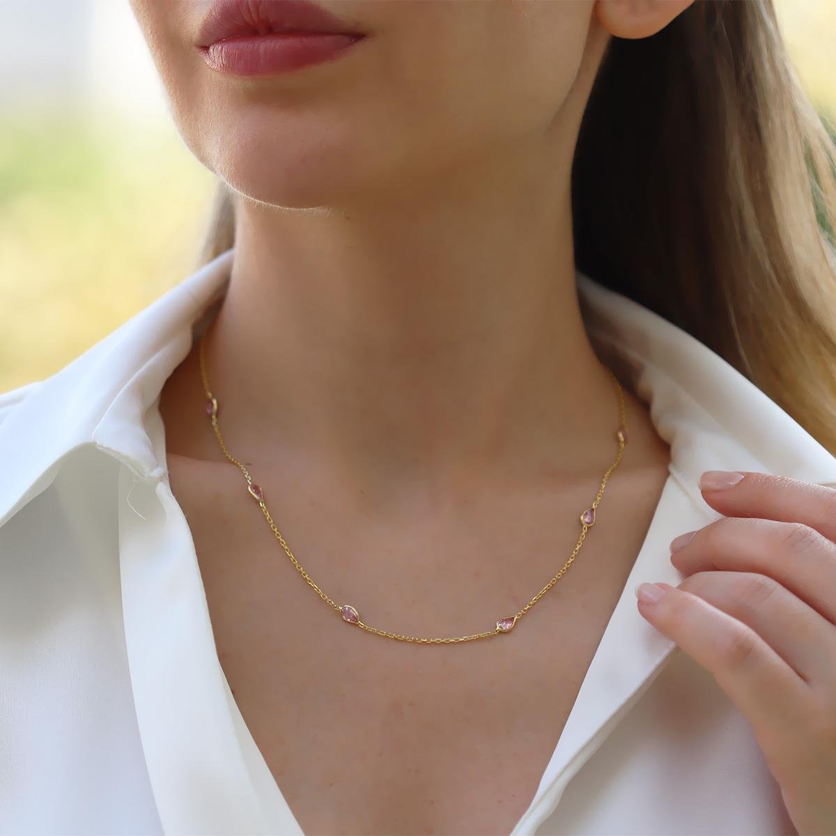Damla Taşlı Gold Kaplama Gümüş Kolye