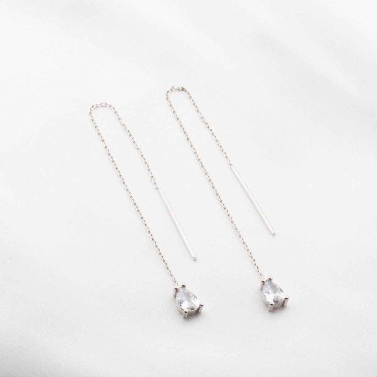 Damla Zirkon Taş Gümüş Zincir Küpe