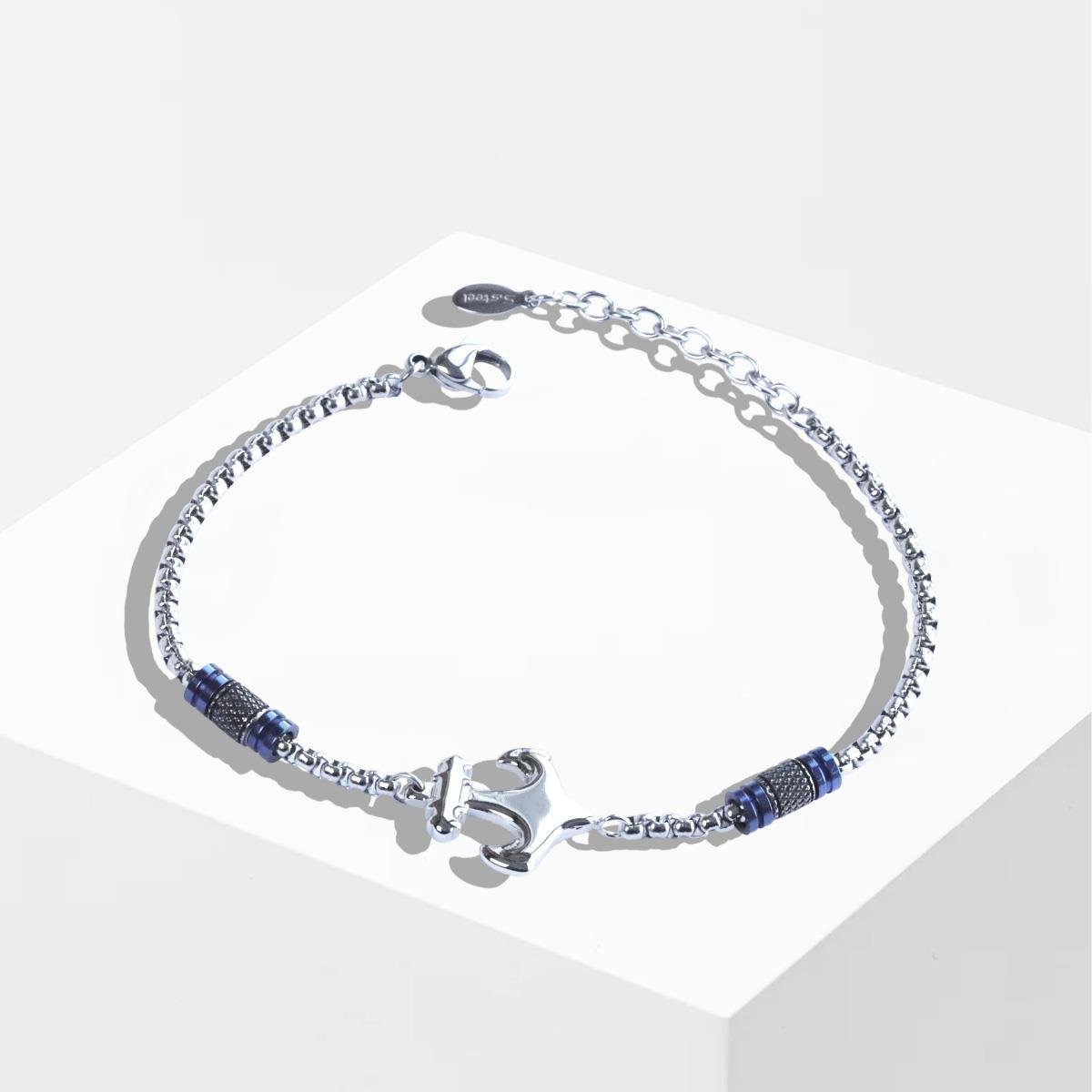 Deniz Çapalı Lacivert Silver Çelik Erkek Bileklik