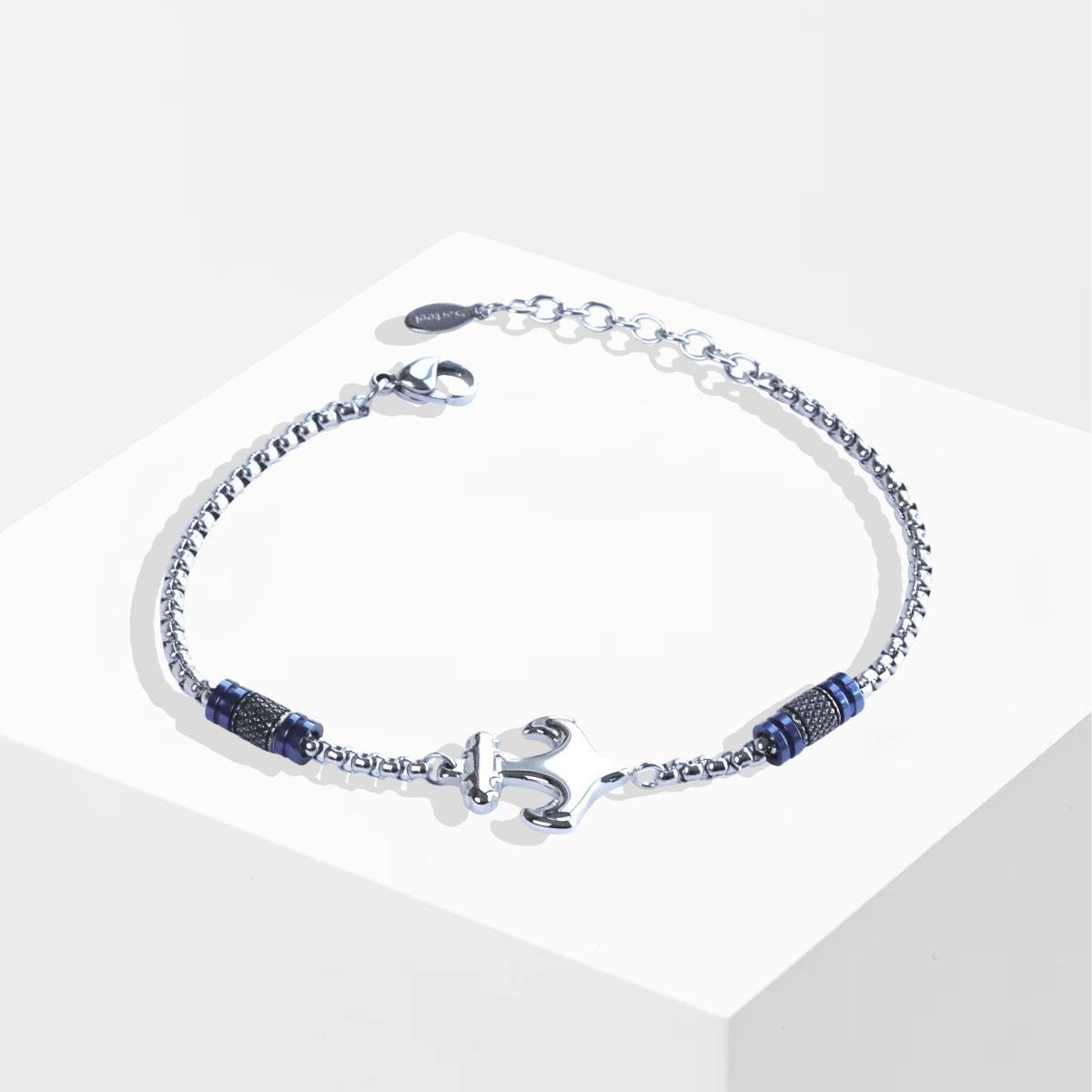 Deniz Çapalı Lacivert Silver Çelik Erkek Bileklik
