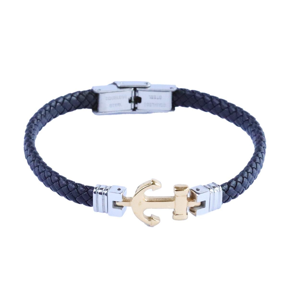 Deniz Çapalı Örgülü Deri Çelik Erkek Bileklik