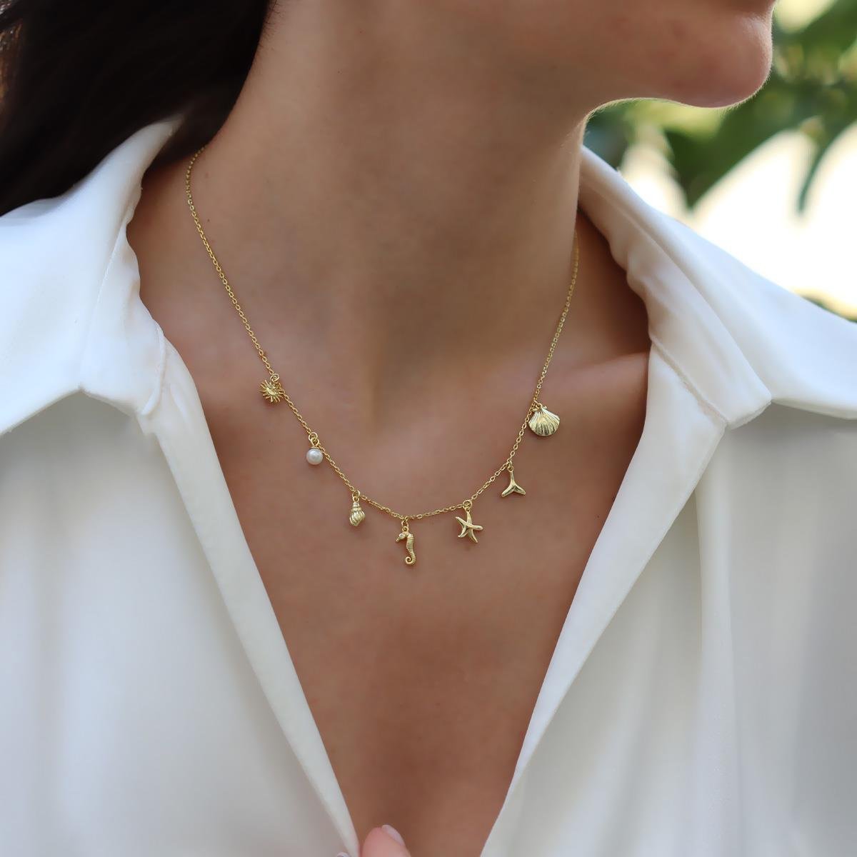 Deniz Figürlü Gold Gümüş Kolye