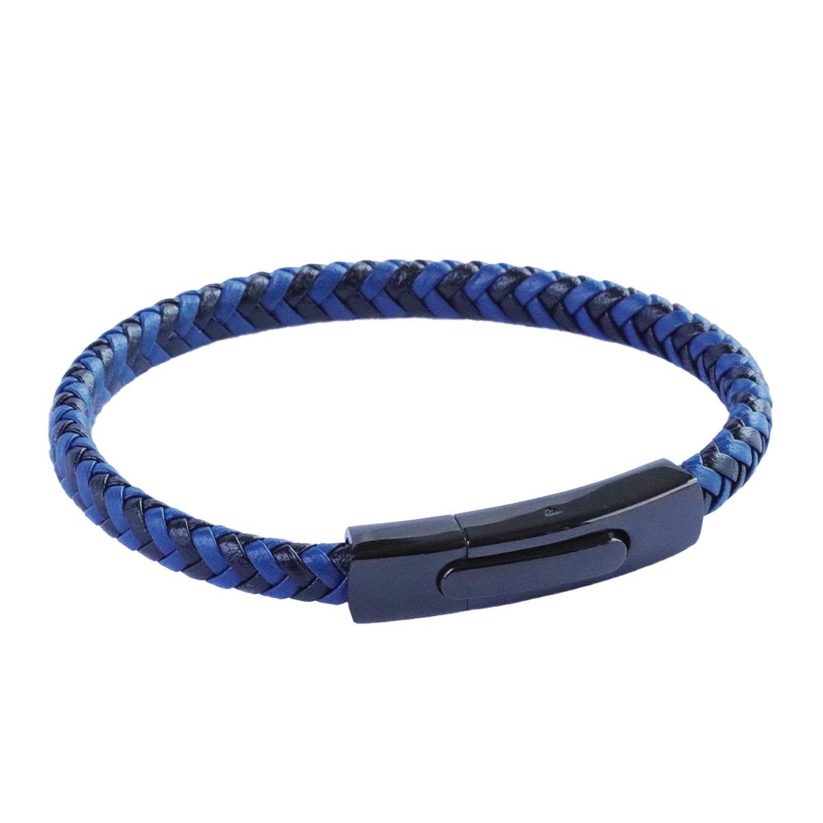 Deri Lacivert Siyah Örgü Çelik Erkek Bileklik