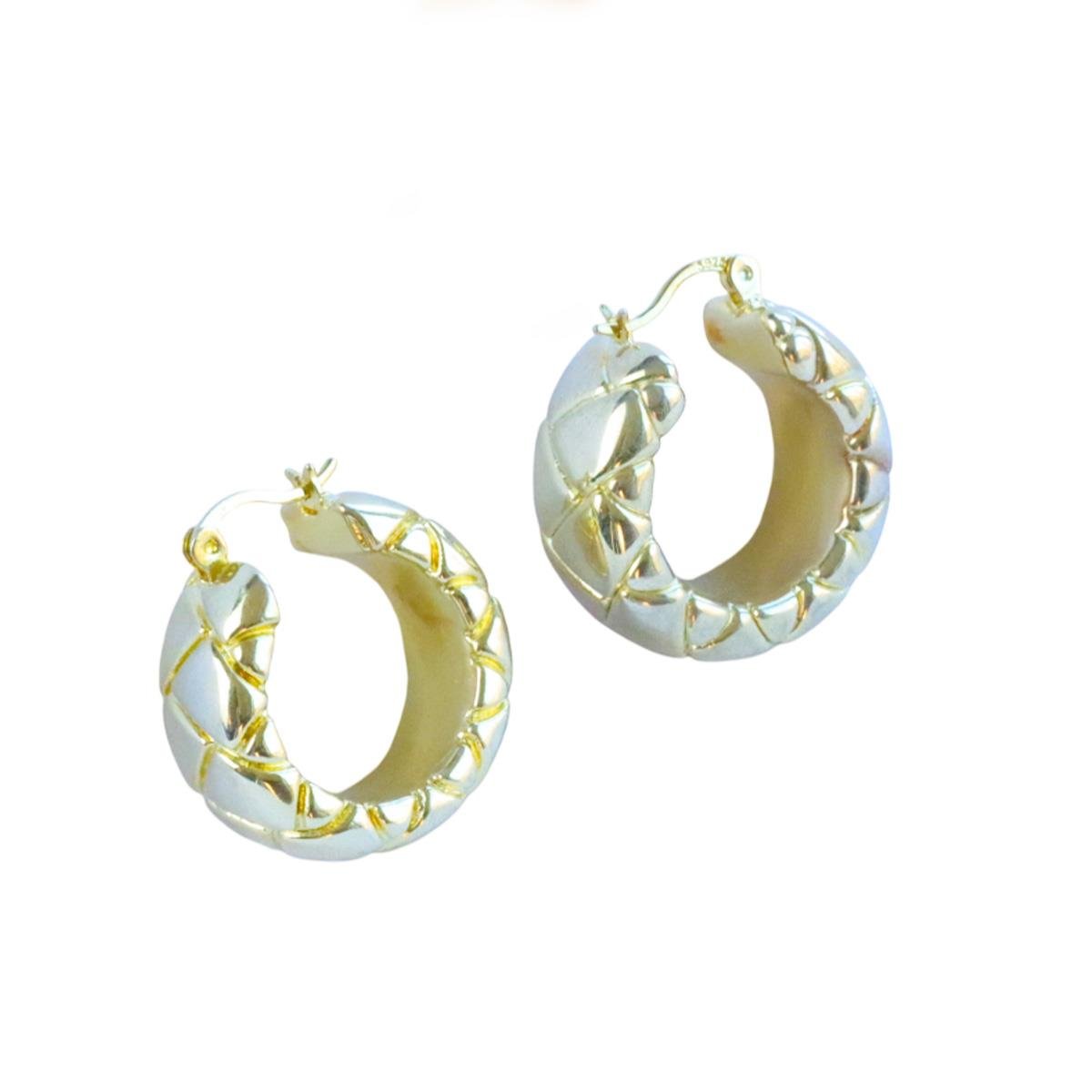 Desenli Bombeli Gold Gümüş Küpe