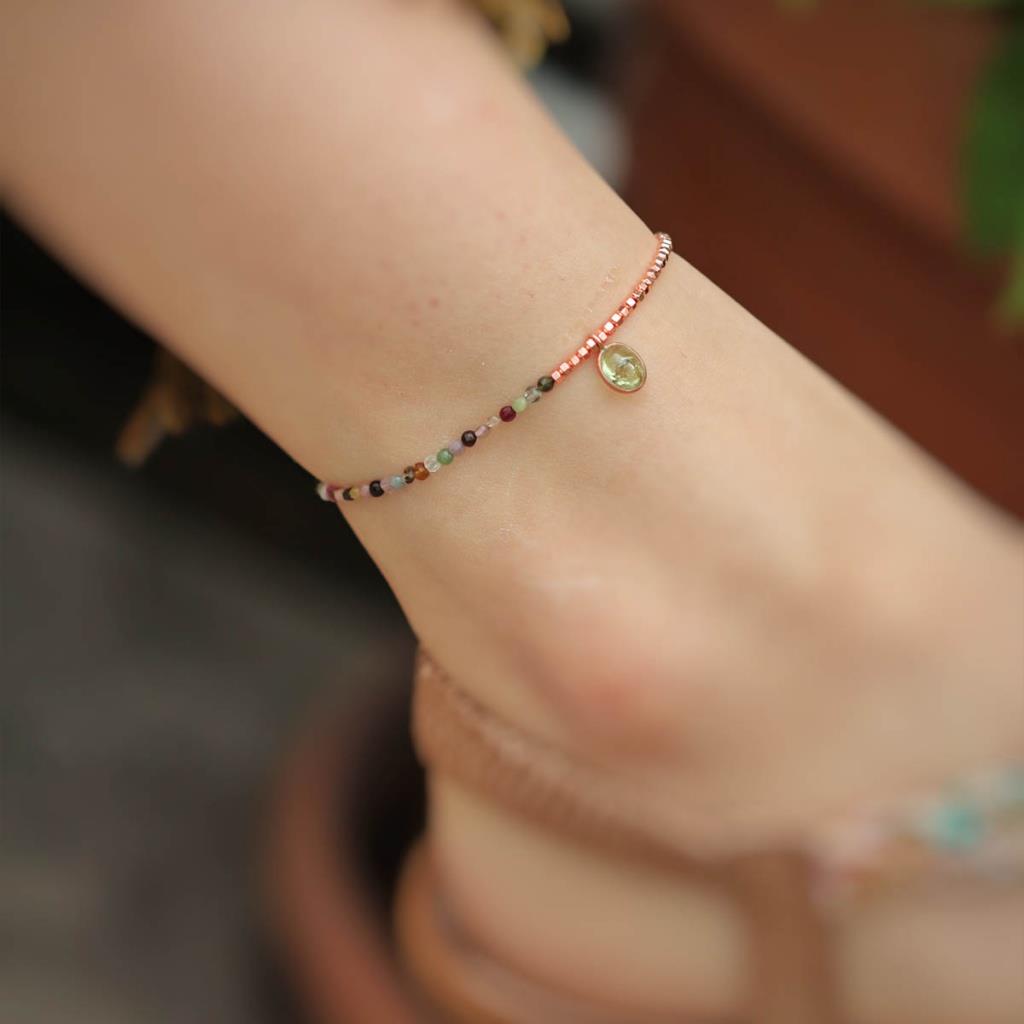 Doğal Turmalin Taşlı 925 Ayar Gümüş Halhal