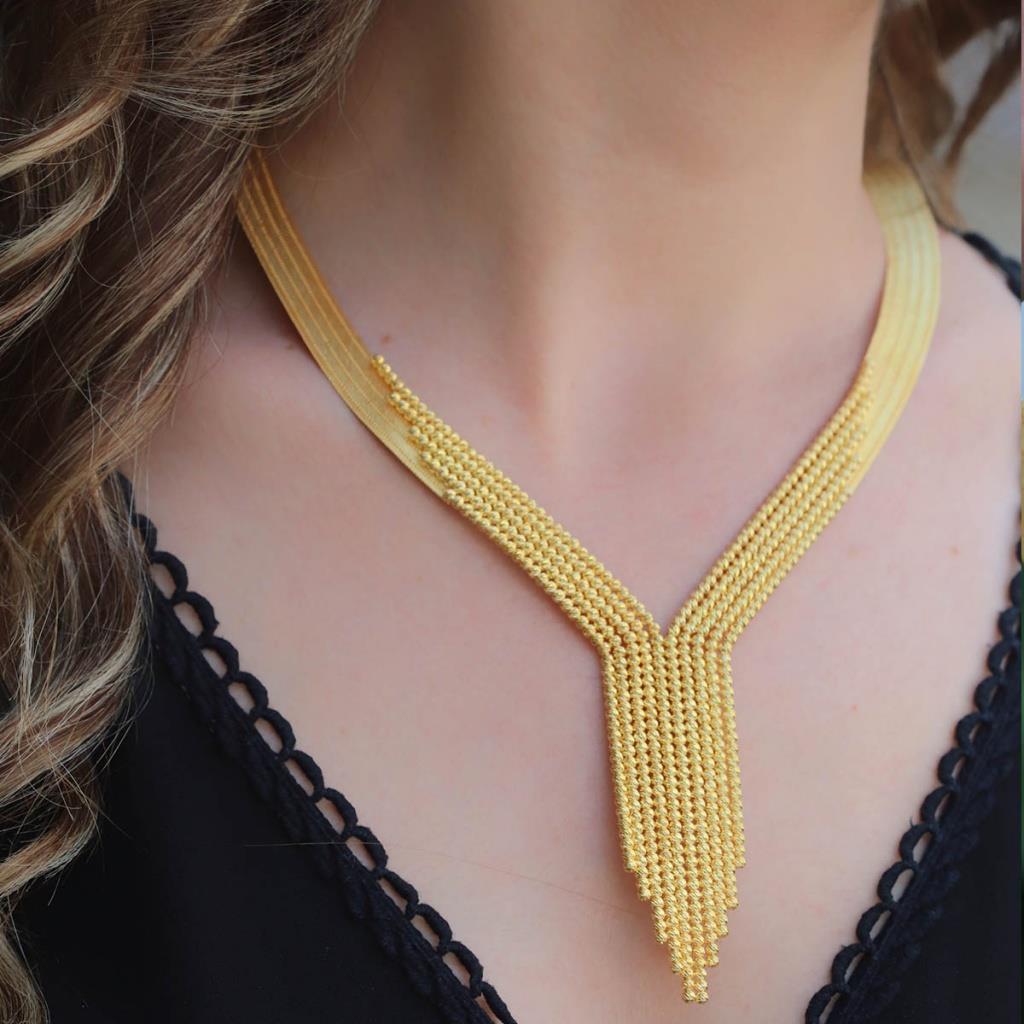 Dorika 925 Ayar Gümüş Gold Kaplama Trabzon Gerdanlık