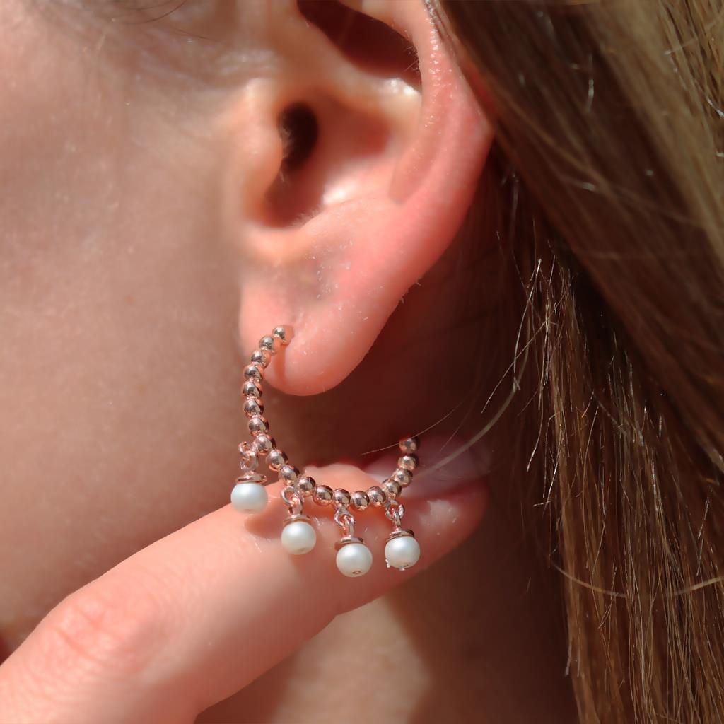Dorika Model Rose Gold Kaplama İnci Gümüş Küpe