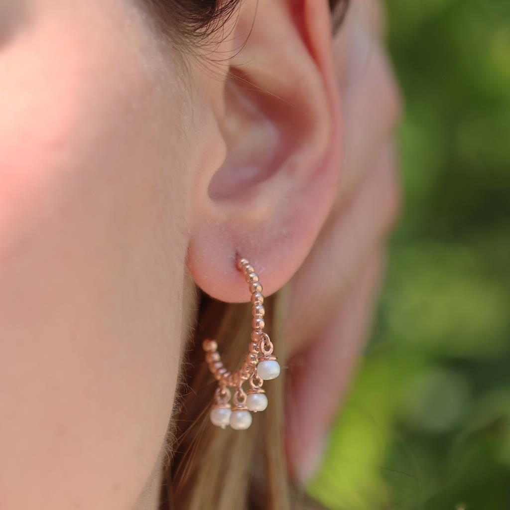 Dorika Model Rose Gold Kaplama İnci Gümüş Küpe