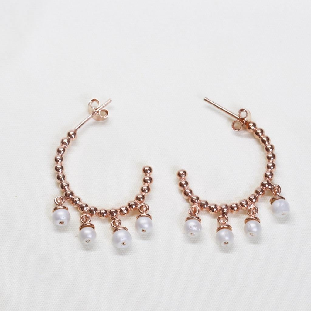 Dorika Model Rose Gold Kaplama İnci Gümüş Küpe