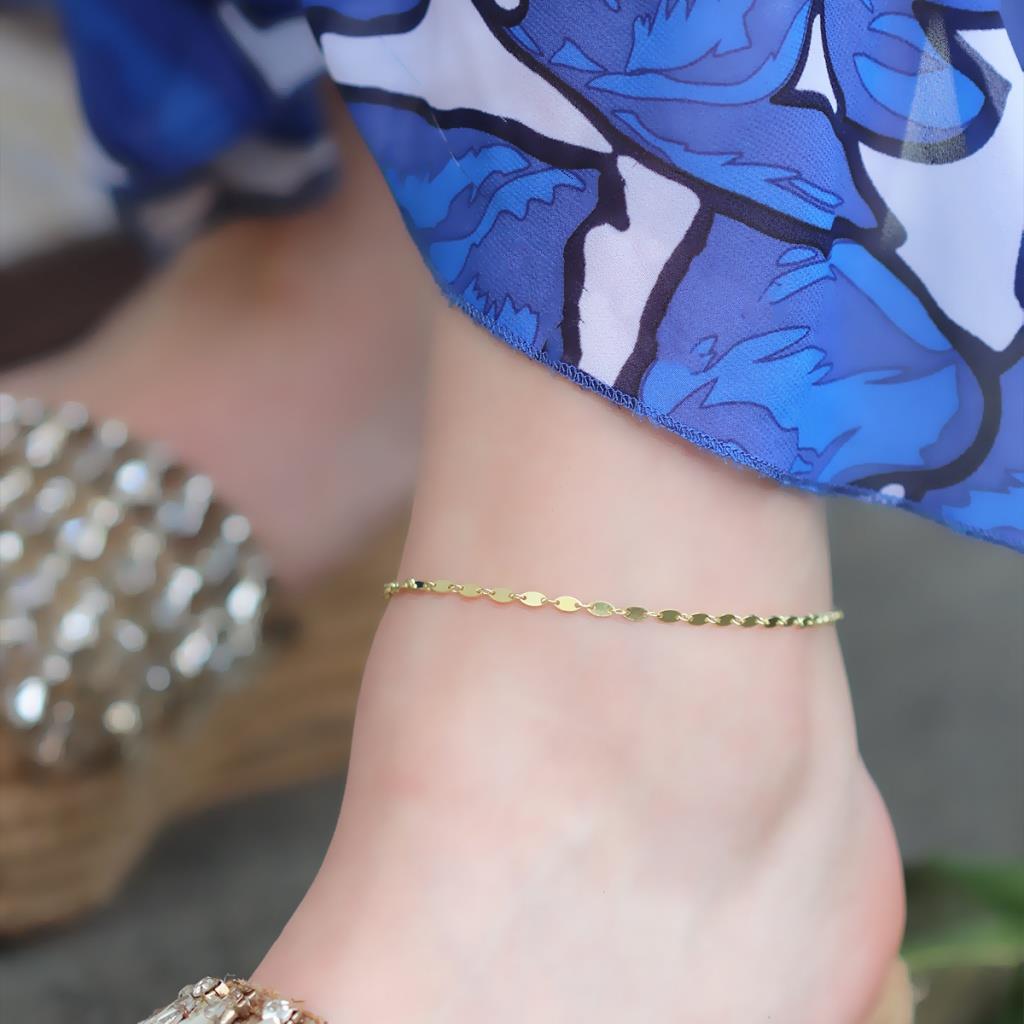 Düğme Modeli Gold Kaplama Gümüş Halhal