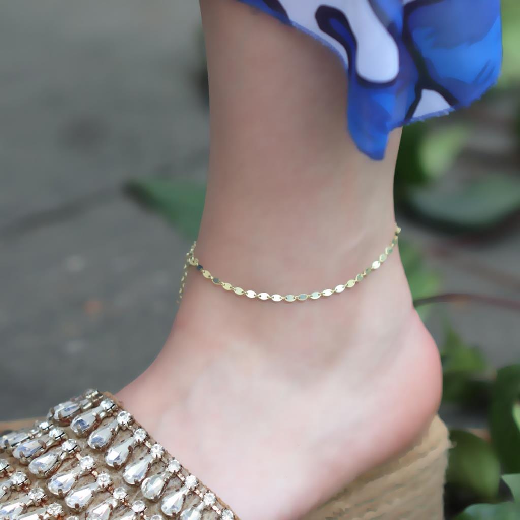 Düğme Modeli Gold Kaplama Gümüş Halhal